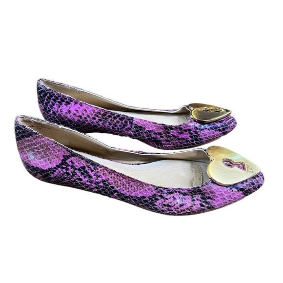 Diane Von Furstenberg Pink/Black Snakeskin Heart Key Lock Ballet Flat Size 7 - Picture 5 of 11